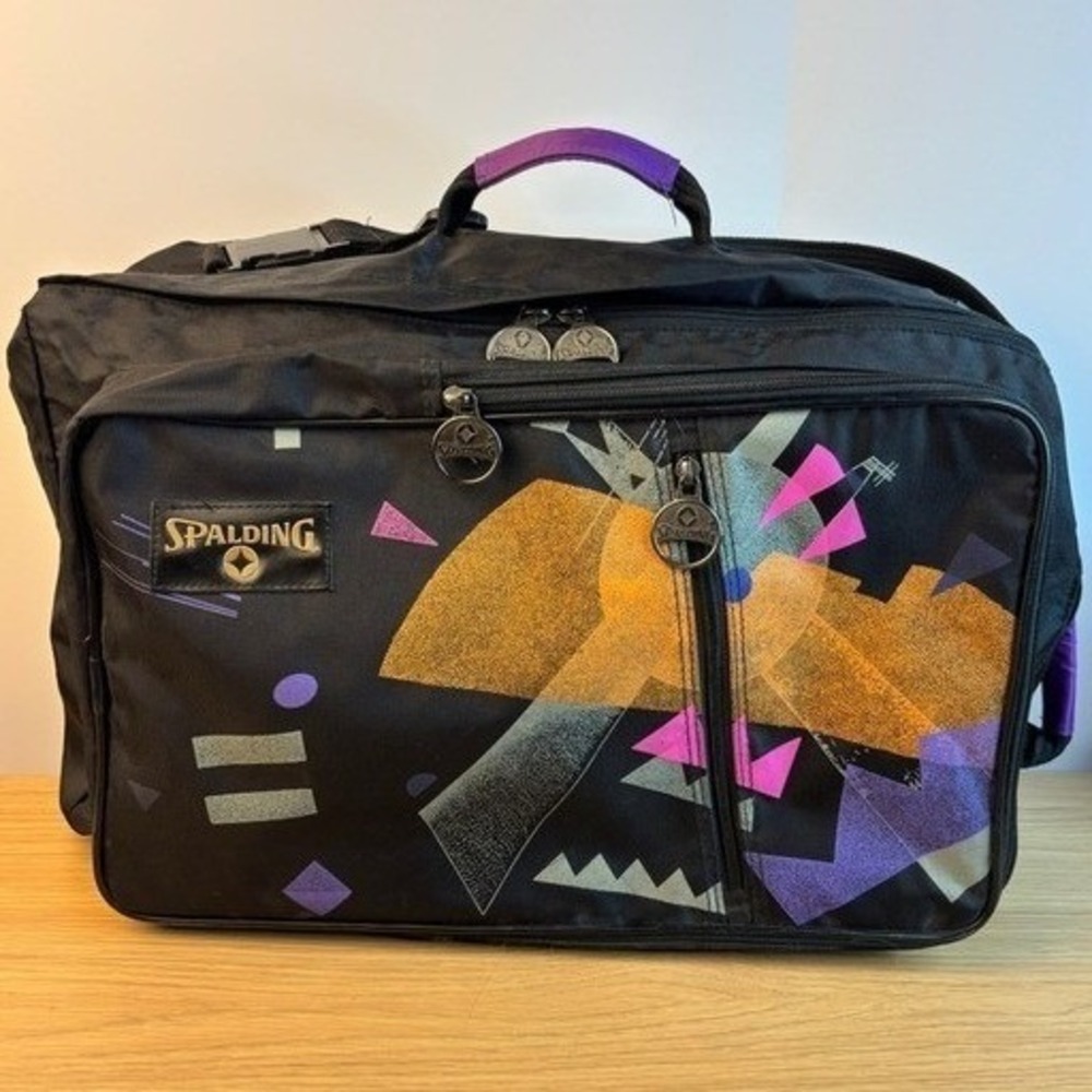 Spalding Duffel Bag Vintage 90s Geometric‎ Abstract Black Pink Purple Travel Bag